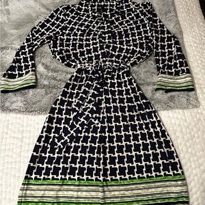 Laundry By Shelli Segal Navy and White Pleated Dress